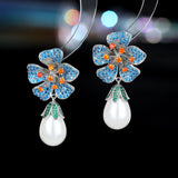 2025 retro court style exaggerated atmospheric earrings female zircon inlaid three-dimensional flower water drop pearl earrings