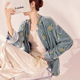 New Chinese high-end buckle design shirt women's  spring national style mulberry silk bead embroidered top MZ077