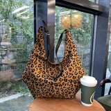HULIANFU 2025 Bag women's autumn and winter new leopard print pattern single shoulder portable oblique span nylon women's bag large capacity shopping bag bucket bag