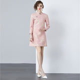 New Chinese style disc-buckled long-sleeved dress 2025 spring and autumn new temperament jacquard improved cheongsam skirt