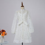 retro heavy industry diamond-encrusted lantern sleeves single-breasted waist-closed and thin pendulum dress with suspender bottom skirt inside