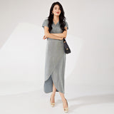 2025 Hot trade women's clothing  dress high sense v-neck short sleeves loose irregular fashion temperament medium and long dress Popular style