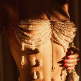 2025 Q4954Y New pearl beaded chest chain fringed neck vest top body chain Beaded bra chain