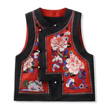new Chinese style printed embroidered vest women's light luxury round neck high-end temperament vest M7087