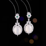 2025 New Chinese style high-end earrings 925 silver needles inlaid with zircon agate ice-transparent chalcedony flower oval earrings