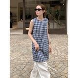 2025 THE MIND design plaid vest skirt women's 2025 summer new commuter slim dress T5039X