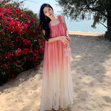 2025 Holiday photo beach skirt seaside pink gradual change suspender seaside atmosphere long skirt three-dimensional embroidery super fairy date