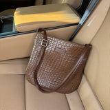 HULIANFU 2025 Women's bag new New style solid color PU woven pattern embossed casual shoulder bag fashionable  women's messenger bag
