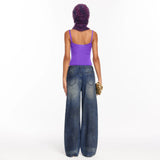2025 Cross-border street wind ripped jeans women's straight pants high street washed wasteland wind denim design sense mopping pants women