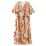 The national style is beautiful, high-end lotus leaf edge smudged fairy long dress, female summer new Chinese light luxury dress N3053
