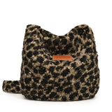 HULIANFU 2025 popular autumn and winter new fashion plush bag retro large capacity shoulder bag leopard print hair bag underarm messenger women's bag