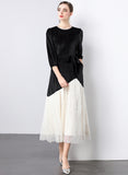 Hepburn style sequined mesh splicing velvet dress women's clothing popular autumn and winter new  celebrity temperament dress
