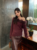2025 popular autumn new temperament one-word collar versatile bottoming shirt long-sleeved knitted sweater women's top 25108