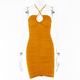 2025 ins hot-selling early autumn new dresses for women, fashionable and sexy babes, straps, backless folds, suspenders, short skirts