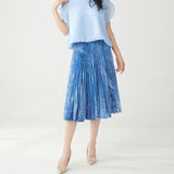 2025 A-shaped skirt pear-shaped figure small man printed elastic waist loose drape fashion versatile pleated skirt
