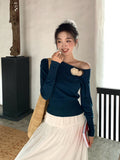 2025 spring new ins temperament off-the-shoulder wool bottoming shirt long-sleeved knitted sweater women's top 25149