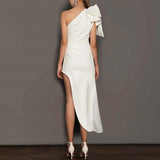 2025 white slanted shoulder temperament fashionable and thin banquet evening dress birthday party annual socialite small dress dress woman