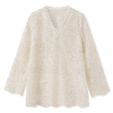 New Chinese high-end heavy industry lace design shirt  new national style temperament lace thin top N2061