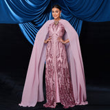 2025 high-end temperament sexy flying sleeves round neck sequined banquet evening dress bridesmaid dress women