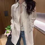 2025 early spring new  romantic embroidery old money wind linen loose shirt women