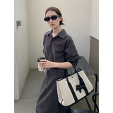 2025 THE MIND Tencel Cotton Long Sleeve Shirt Dress 2025 Thirteen Lines Spring New Korean Long Dress T060