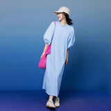 Coffee Break  Holiday Style Dress Women's Summer 2025 Skirt Large Size Sky Blue Loose Holiday Dress A1246