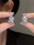 Exquisite light luxury zircon stud earrings  new popular simple super flash high-end earrings personalized silver needle earrings