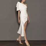 2025 white slanted shoulder temperament fashionable and thin banquet evening dress birthday party annual socialite small dress dress woman