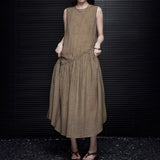 2025 Khaki a-word dress women's  summer new temperament high-end exquisite super good-looking and thin