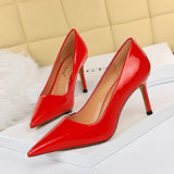 2025 272-2  style simple high heels glossy patent leather shallow mouth pointed head sexy and thin professional OL high heels single shoes