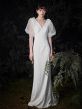 2025 White fishtail dress dinner  new travel photography light wedding dress celebrity host art test performance clothes small trailing