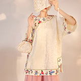 summer jacquard new Chinese printing light luxury silk shirt loose and thin design meat cover top M6061