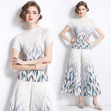 popularT-shirt women's new high-end niche age-reducing suit pleated versatile top loose and thin pleated pants