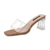 2025 SX68-1 transparent high heels for outer wear 2025 summer new square head high-heeled slippers with transparent sandals women