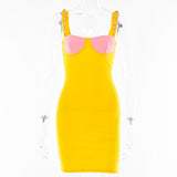 2025 summer women's clothing contrasting colors, low-cut Spice Girls short skirts, fashionable and versatile backless tight waist suspender dress women