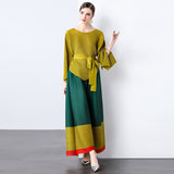 Miyake Fashion Contrasting Color Suit Women's  New Loose Irregular Top Skinny Wide Leg Pants Folded Two-piece Set