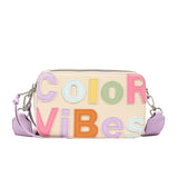 HULIANFU 2025 Customized processed women's bags, new trendy contrasting color letters, camera bags, fashionable double zipper, small square bags, Popular style messenger bags.