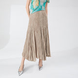 2025 Folded women's clothing A-word skirt women's medium and long high-waisted temperament, thin and drape, loose and big pendulum, Sanzhai pleated skirt