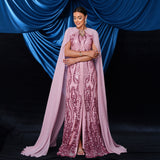 2025 high-end temperament sexy flying sleeves round neck sequined banquet evening dress bridesmaid dress women