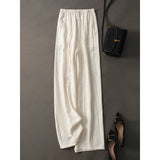 High-end linen wide-leg pants women's summer breathable lazy casual pants vertical mopping trousers thin sunscreen straight-leg pants