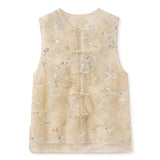 New New Chinese Style Flower Embroidery Sequins Heavy Industry Embroidery Pearl Mulberry Silk Vest Shirt Set M4133