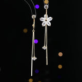 2025 New fashion high-end five-petal flower crystal fringed earrings removable a variety of ways to wear Korean temperament Internet celebrity earrings