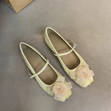 2025  New Chinese flower gentle wind shallow mouth single shoes women's head  one-word buckle flat Mary Jane shoes