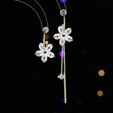 2025 New fashion high-end five-petal flower crystal fringed earrings removable a variety of ways to wear Korean temperament Internet celebrity earrings