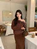 2025 popular autumn new temperament one-word collar versatile bottoming shirt long-sleeved knitted sweater women's top 25108