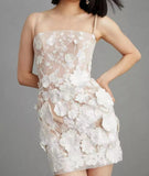 HULIANFU 2025 New spring and summer new gorgeous temperament three-dimensional flower embroidery three-dimensional flower suspender short skirt, small dress skirt