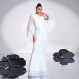 2025 high-end long-sleeved temperament round neck sexy long sequined banquet evening dress bridesmaid dress women