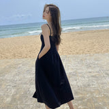 2025 Black  suspender dress women's summer design sense niche small black dress high waist and thin inside temperament small skirt