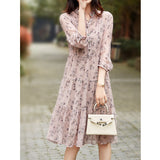 2025 Mulberry silk dress  floral coffee break skirt high-end Hangzhou women's clothing loose medium and long skirt summer