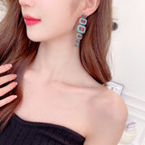 2025 retro new geometric colored treasure fashion earrings  court style exaggerated atmosphere long heavy industry earrings